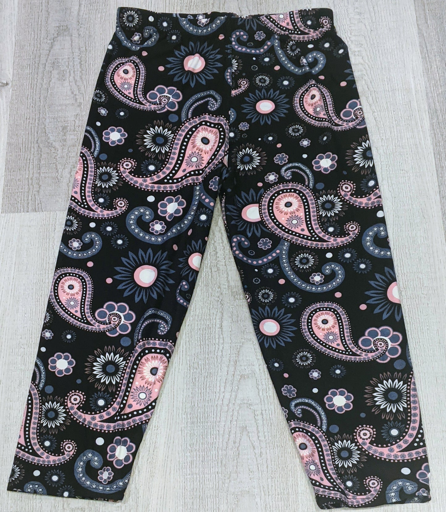 Blue & Pink Paisley Black Background Capri, Extremely Soft, Elastic Band