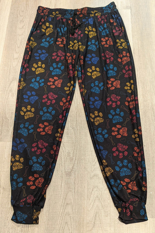 Colorful Paw Print Jogger, Super Soft, Elastic Band