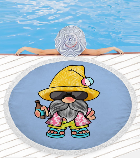 Beach Gnome Custom Towel! Five Feet Diamenter Round Poly/Cotton Terry Cloth Towel