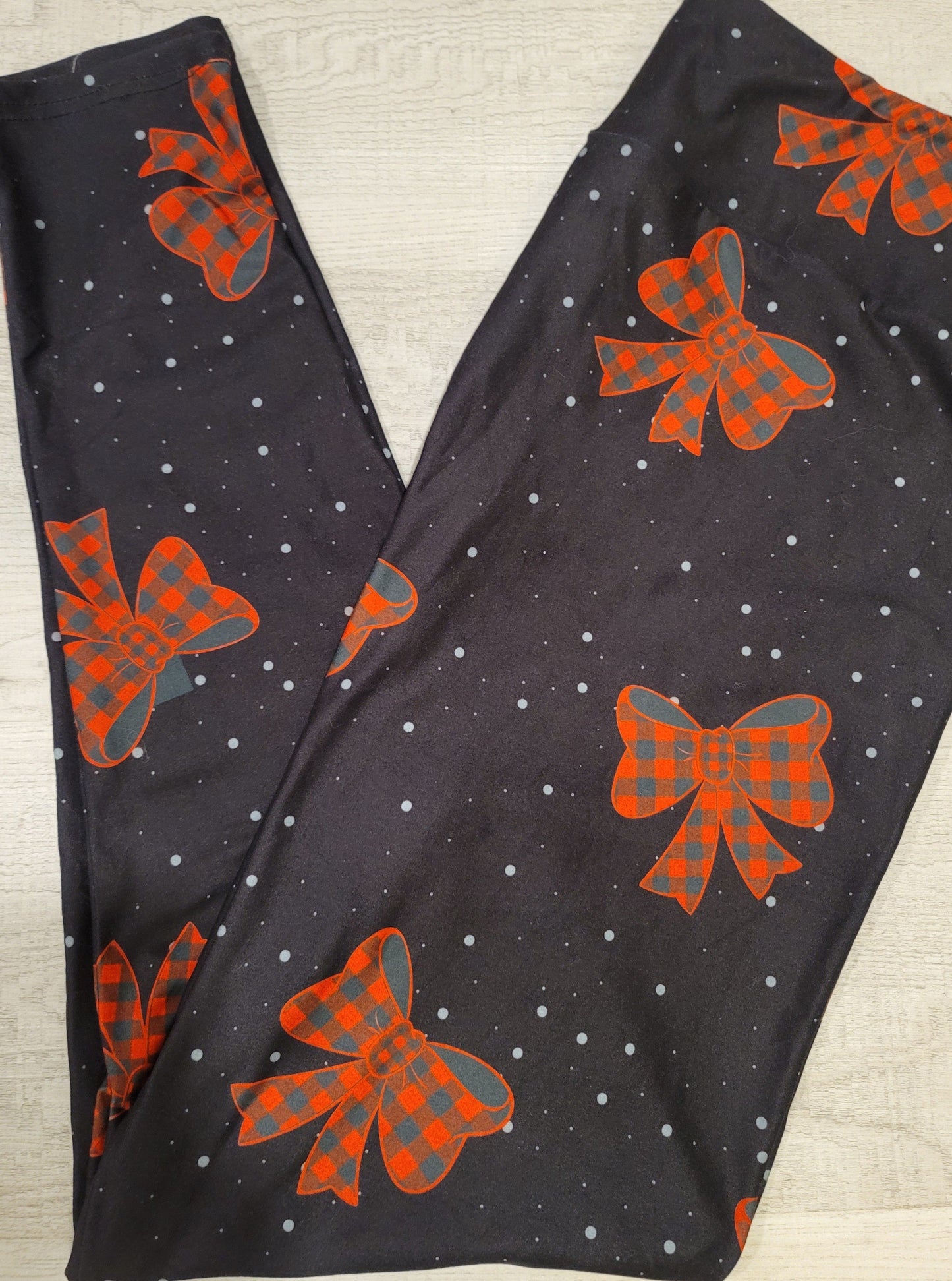 Beautiful Plaid Bows Designer Leggings. Hyper Stretch and softness! Yoga Band.