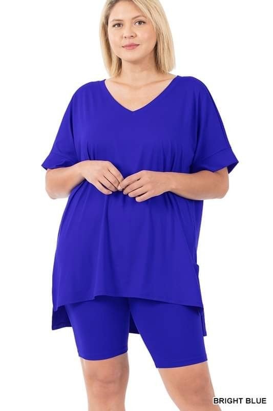 2 Piece Shirt & Biker Shorts Set 3 Color Choices Stretchy Matching Biker Shorts & Top. Generously sized!