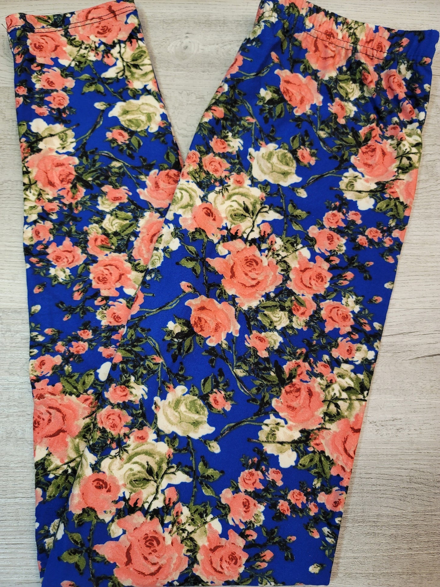 Beautiful Royal Blue Floral Select Leggings. Elastic Band, Soft & Stretchy!