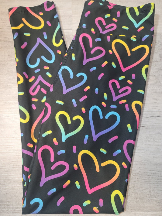 Fun Colorful Ombre Hearts Designer Leggings. Hyper Stretch and softness! Yoga Band.