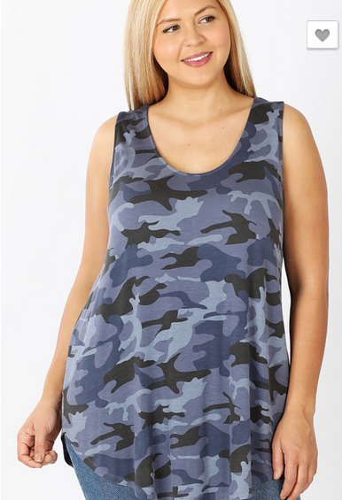 LAST 1X! PREMIUM! Soft Navy Camo Tank with Round Hemline, Runs 1/2 a Size Big