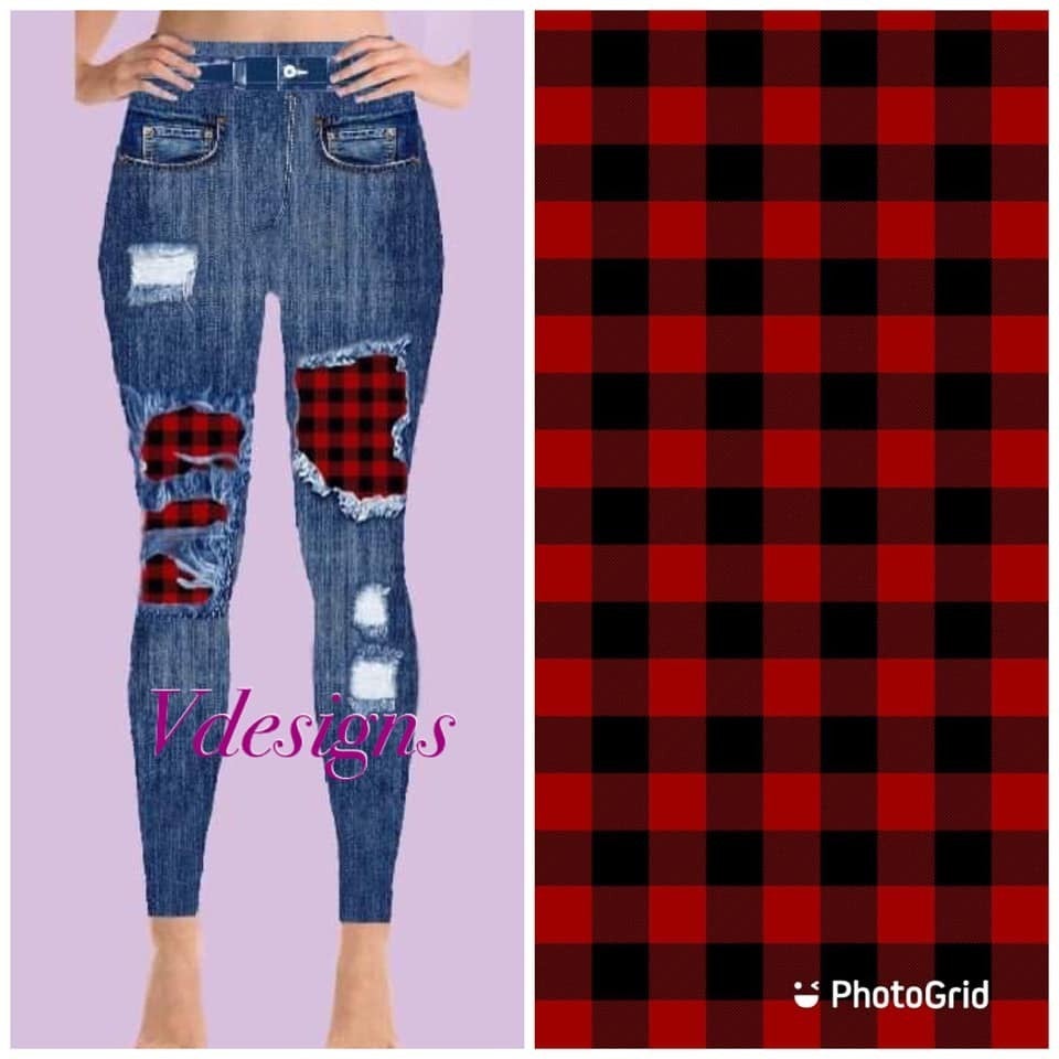 ONLY TC LEFT! Plaid Peek a Boo Designer Jeggings Denim Print
