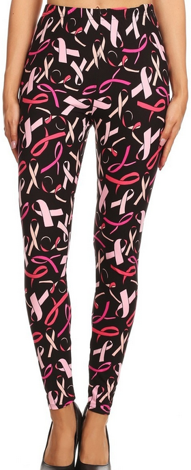 Breast Cancer Awareness Pink Ribbon Leggings. Hyper Stretch, Elastic Band.