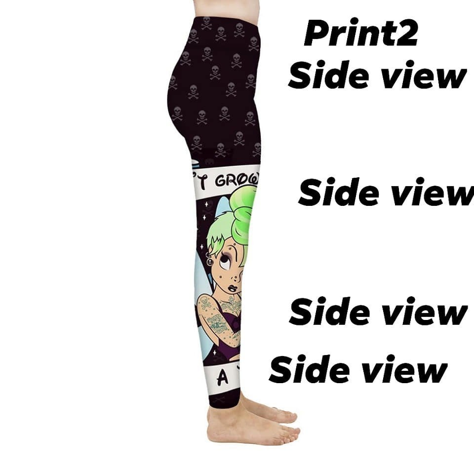 LAST OS (fits 4-14) Goth Tinkerbell "Don't Grow Up - It's a Trap" Skull Legging