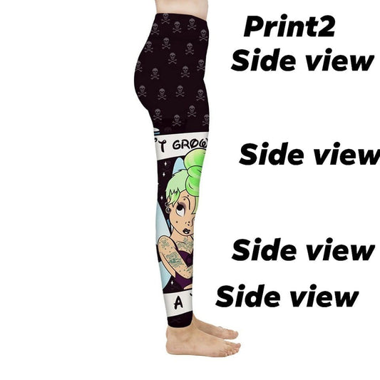 LAST OS (fits 4-14) Goth Tinkerbell "Don't Grow Up - It's a Trap" Skull Legging