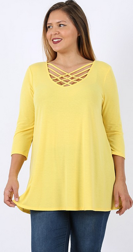 3/4 Sleeve, Criss Cross, Premium Soft & Stretchy Tunic, Perfect to pair with Leggings
