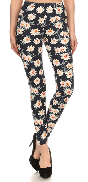 Super Soft Navy Background Daisy Elastic Band Leggings
