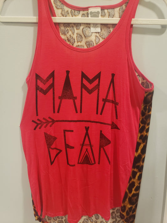 ONLY Small & Medium Left! Soft & Stretchy Fuchsia Mama Bear Leopard Back Tank Top