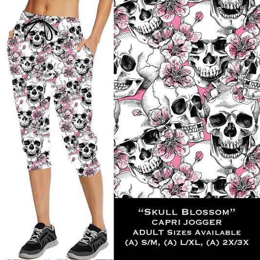 Floral Skulls CAPRI Joggers, Draw String and Elastic band. Hyper Stretch and Softness.