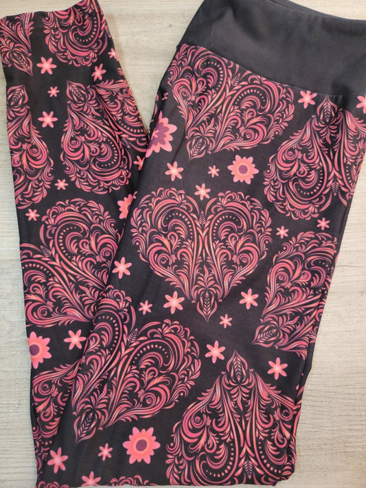 Swirl Hearts Leggings. Hyper Stretch and softness! Yoga Band.