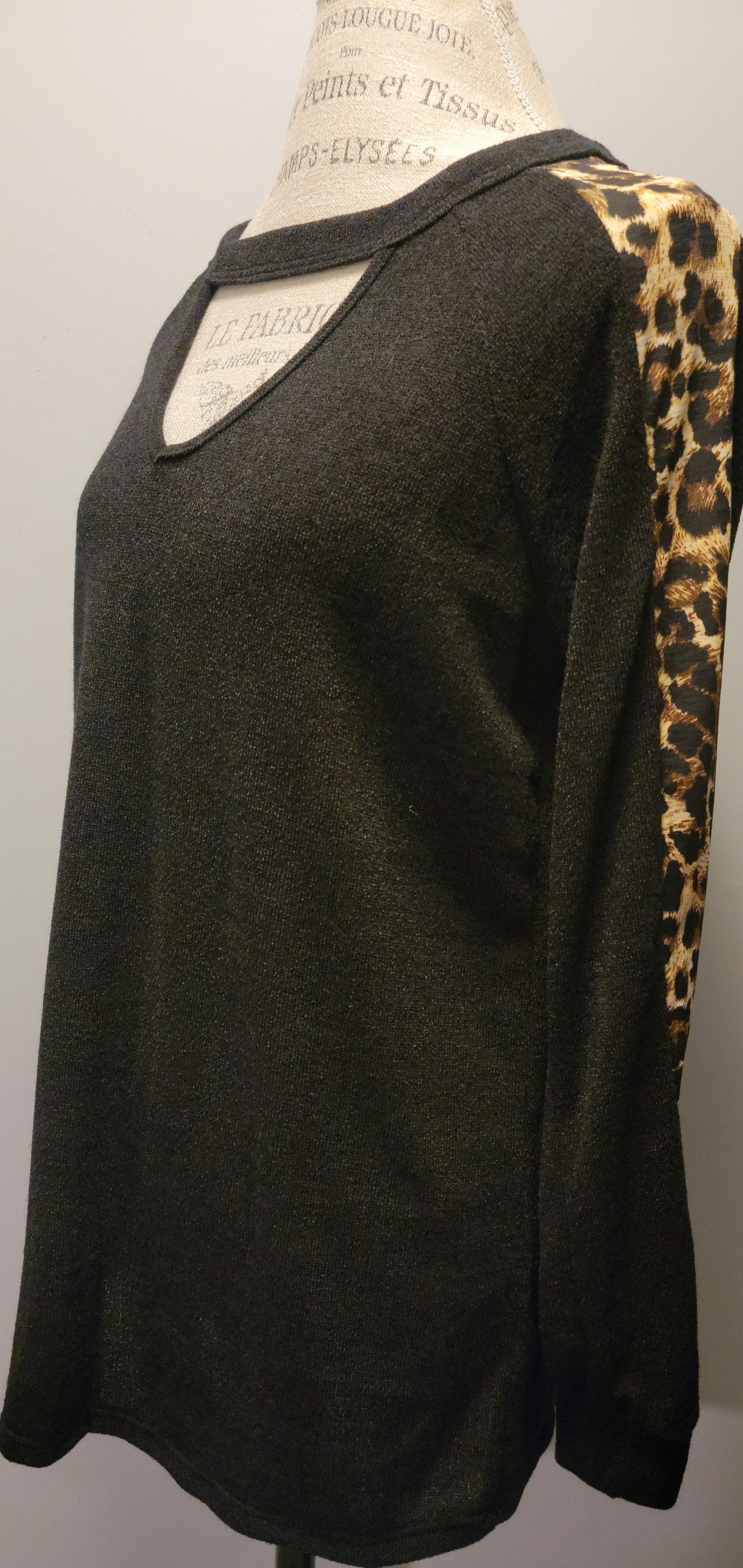 High Quality Light Knit Top, Leopard Arm, Keyhole Neck 2 COLOR CHOICES