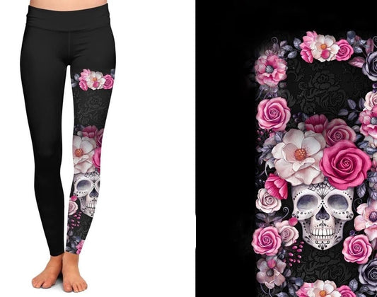 Floral/Skull Designer Leggings with Pockets. Super Soft and Stretchy!