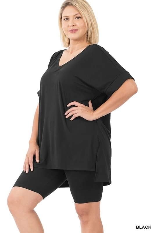 2 Piece Shirt & Biker Shorts Set 3 Color Choices Stretchy Matching Biker Shorts & Top. Generously sized!
