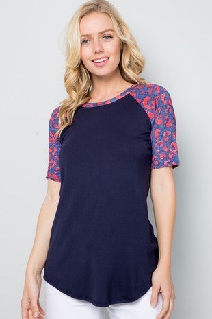 ONLY 3X LEFT Navy with Denim & Red Leopard Sleeves. Made in the USA.