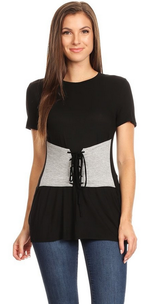Small and Medium, Stretchy Black & Grey Laced Up Front Corset Top