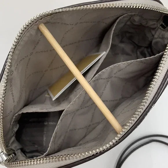 Michael Kors Silver Dome Crossbody Bag, Outside pocket, Inside 2 slip Pockets