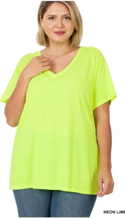 PLUS SIZE ONLY Neon Yellow Super Soft V Neck Tee