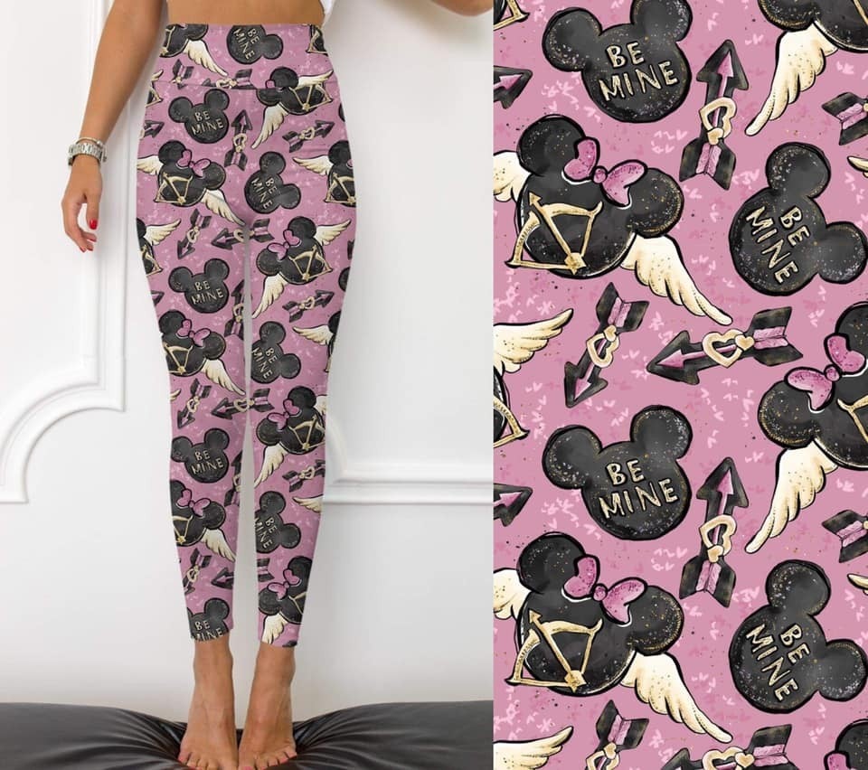 "Be Mine" Mickey & Minnie Valentines Super Soft Leggings. High Waist, Super Soft and Stretchy!