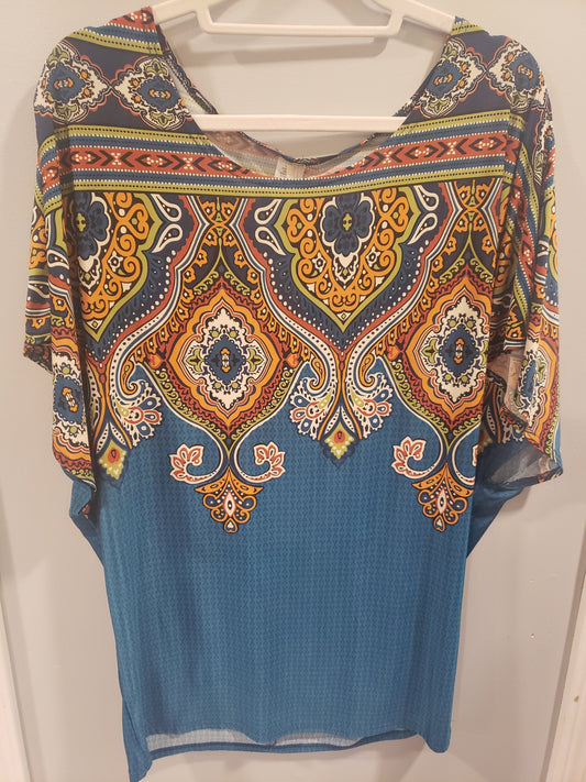 Stretchy Silky Hip Hugging Teal Mandala Top