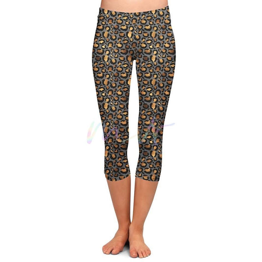 GREY BACKGROUND Leopard Designer Yoga Band Capri