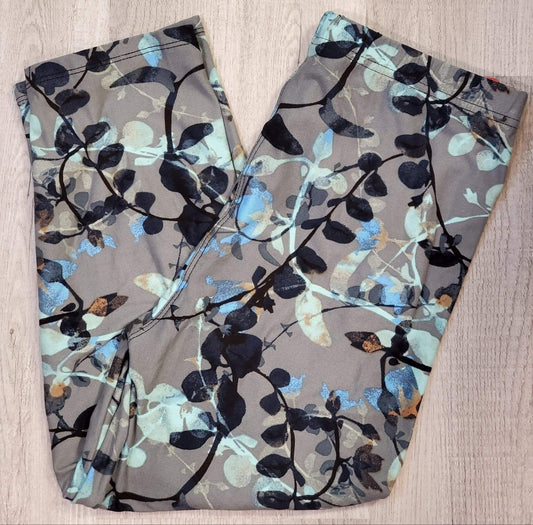 Enchanted Garden, Grey & Ice Blue CAPRI, Extremely Soft, Hyper Stretch, Elastic Band!