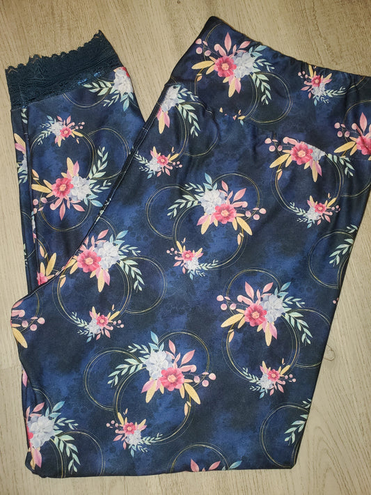 Minnie Mouse Floral CAPRI with Lace bottom. High Waist, Yoga Band, Very Soft and Stretchy!