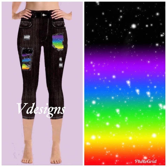 Rainbow Black Denim CAPRI Jeggings. High Waist, Super Soft and Stretchy!