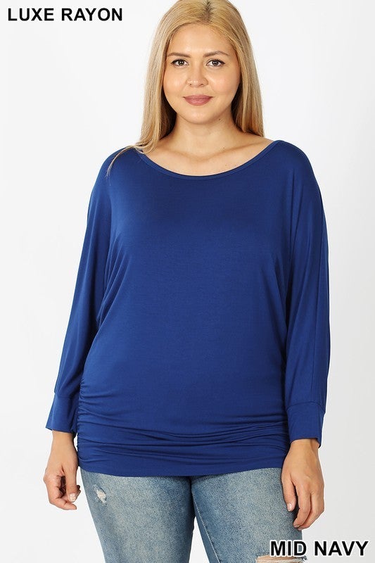 Long Sleeve Cinched Side, Stretchy Top, Form Fitting (2X will fit 1X)