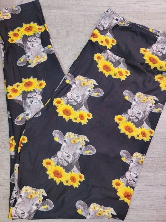 LAST PAIR LEFT, TC Cows & Sunflower Leggings