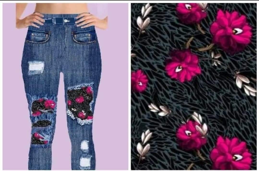 Blue Denim Midnight Floral Jeggings. Yoga Band. Extra Soft and stretchy!