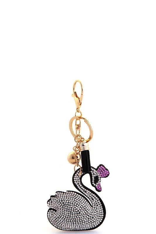 Bling Crystal Purse Charm/ Key Chain Swans OR Flower