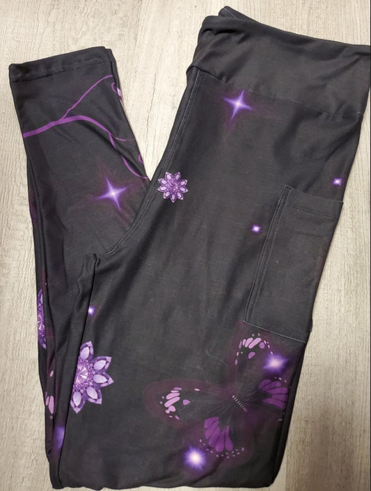 Gems and Butterfly Leggings with Pockets, Soft Yoga Band