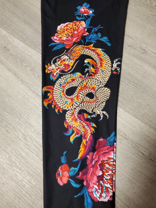 Colorful Floral Chinese Dragon Leggings, Yoga Band