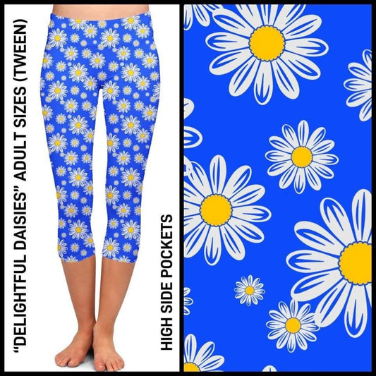 Sweet Daisies Capri with High Pockets. High Waist, Yoga Band, Very Soft and Stretchy!