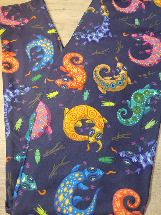 Colorful Lizards Leggings. Yoga Band. Extra Soft and stretchy!