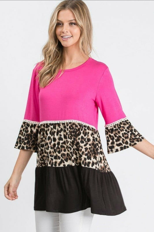 Gorgeous Block Flowy Tunic Fuchsia and Black Leopard