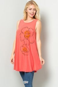 Sleeveless Long Tunic with Floral Print Sublimation (runs 2 sizes big!) 2 Color Choices Very Flowy