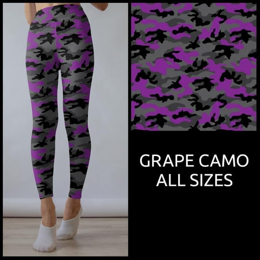 Pretty Camoflage! Grape/Charcoal/Black Designer Leggings. Super Soft and Stretchy!