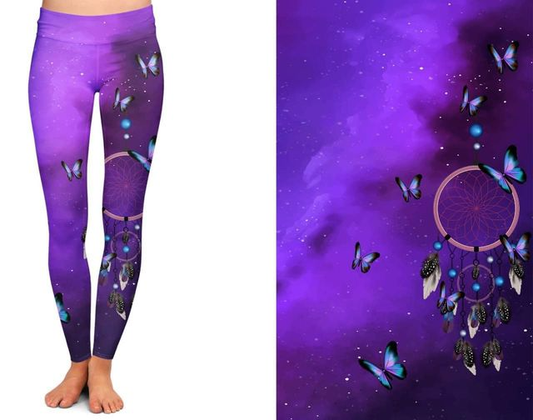 Stunning Purple Dreamcatcher CAPRI! (Not Leggings) with Pockets! High Waist, Yoga Band, Very Soft and Stretchy!