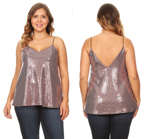 Blush Sparkle Sequin Fancy Tank Top, Spaghetti Straps, Layered for Comfort