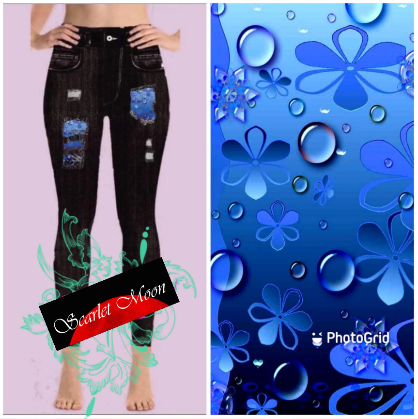 Rain Drops & Daisies Peek a Boo Denim Print Jeggings