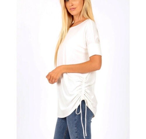 PLUS SIZE ONLY Premium Fabric, Round Neck, Adjustable Cinched/Ruched Sides. Pick 2 sizes down! Runs very generous in size.