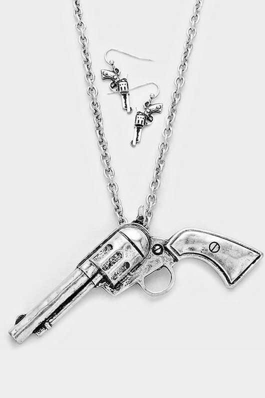 Large Gun Pendant Necklace & Earrings