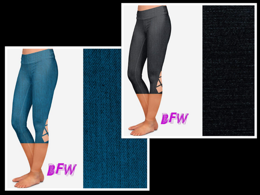 Jegging Capri with Criss Cross, Blue or Black Fits 18-30, Yoga Band