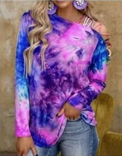 Silky Stretchy Tie Dye, Pinks and Purples, Asymmetrical Criss Cross Shoulder Design