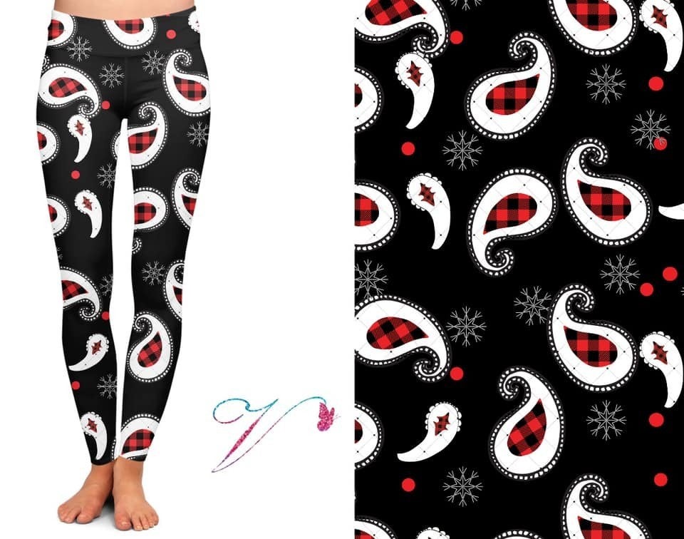 Red/Black Checkered Plaid Paisley Print Leggings