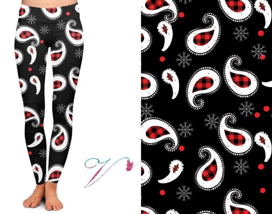 Red/Black Checkered Plaid Paisley Print Leggings